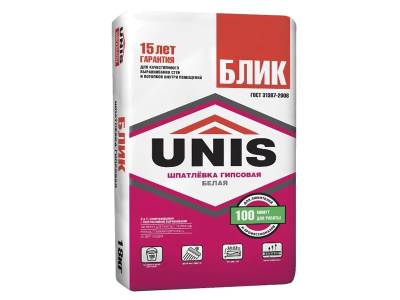 Шпаклевка гипсовая до 8мм БЛИК UNIS 18кг (64) , рис. 1